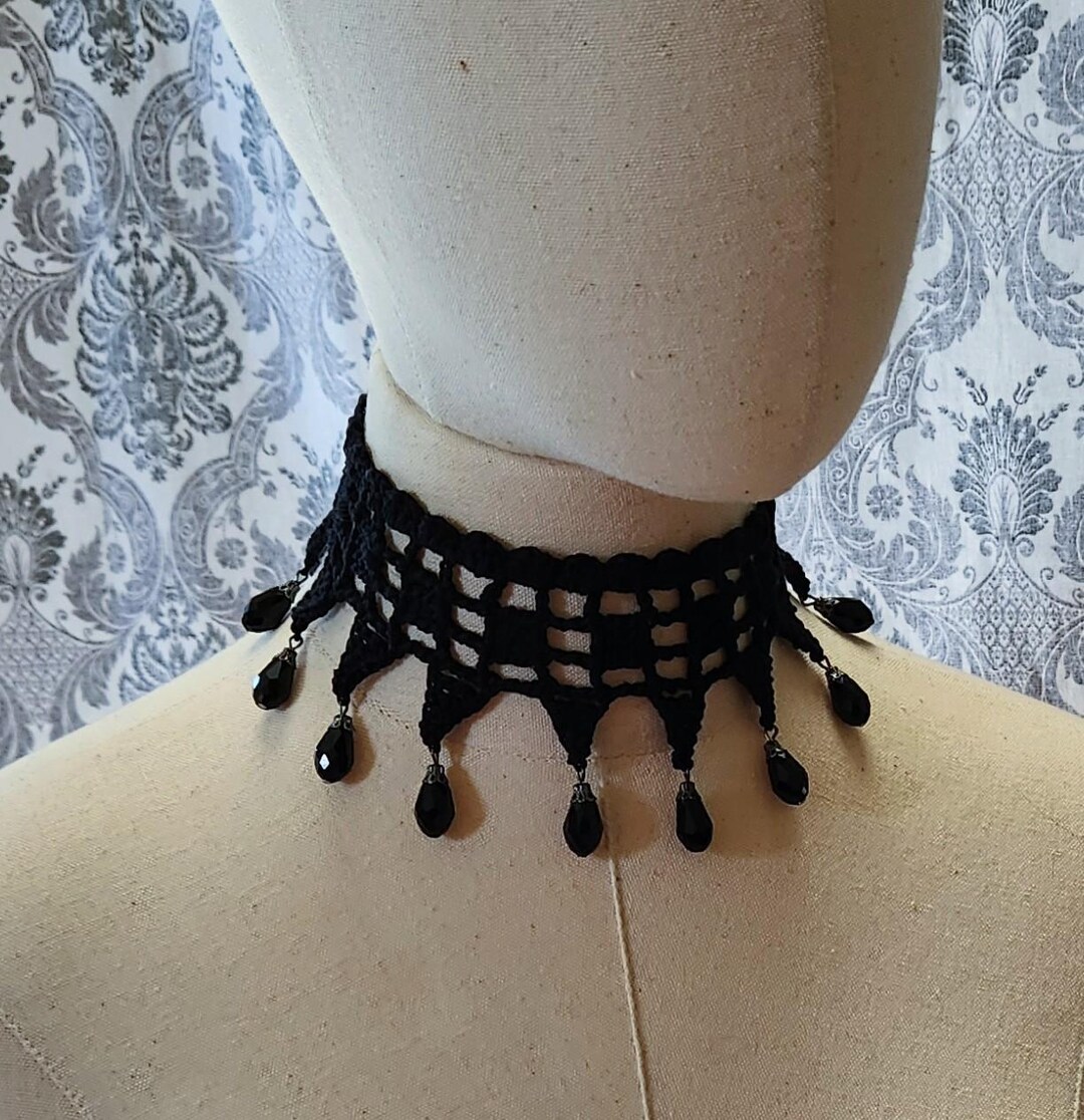 Black Lace Crochet Choker, Victorian Collar, Steampunk Choker, Gothic ...