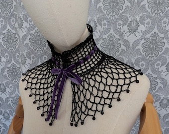 Gothic Victorian Choker, Steampunk Choker, Gothic Bride, Victorian Noir, Vampire, Beaded Lace Crochet Choker, Wedding Choker, Vintage Style