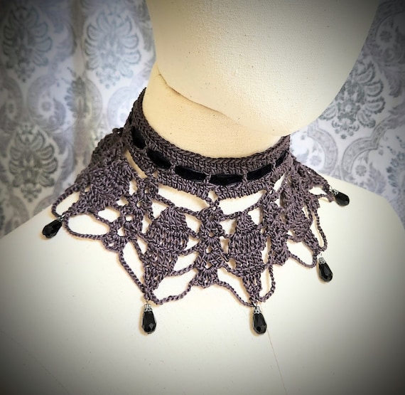 CROCHET PATTERN VICTORIAN Gothic, Beaded Choker Pattern, Lace