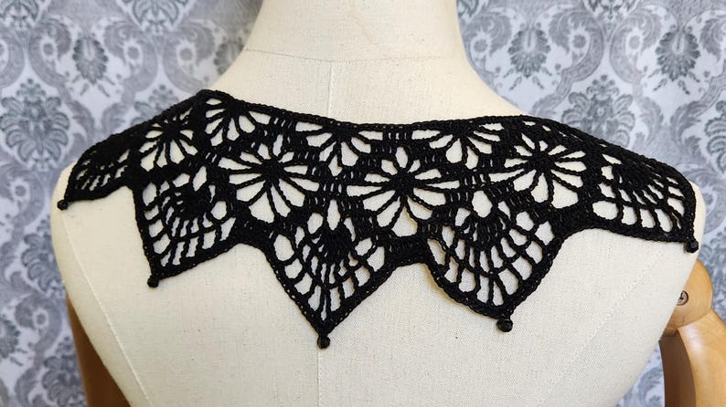 Spiderweb Collar, Gothic Crochet Collar, Peter Pan Collar, Steampunk Gothic Collar, Vintage Style Collar, Black Lace Wedding, Classic Goth image 5