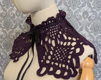 Lace Crochet Choker,Victorian Collar, Steampunk Choker, Gothic Victorian, Victorian Noir, Purple , Wedding Collar, Vintage Collar, Gothic