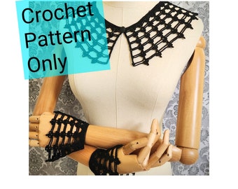 Victorian Short Cuff and Collar Crochet Pattern Set, Crochet Pattern, Crochet Cuffs Pattern, Crochet Collar Pattern, Vintage Style Pattern