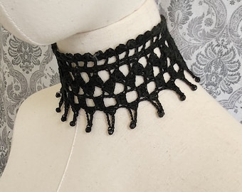 Gothic Lace Choker, Victorian Collar, Steampunk Choker, Gothic Victorian Choker, Vintage Goth Jewelry, Crochet Lace, Wedding Choker