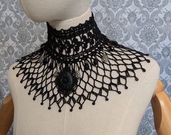 Victorian Gothic Lace Crochet Choker, Victorian Mourning, Steampunk Choker, Dark Faerie, Romantic Choker, Cosplay