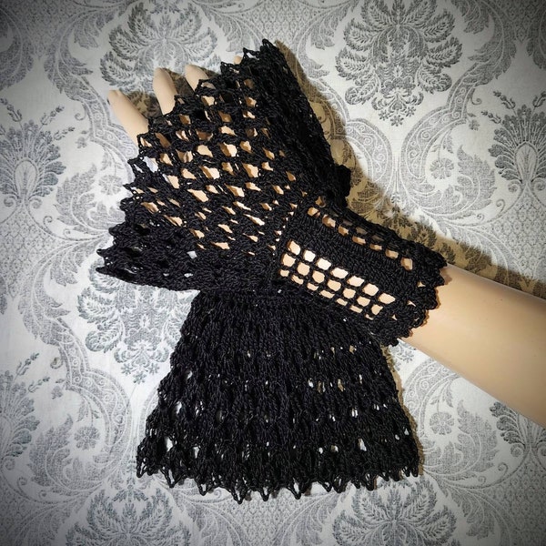 Victorian Wrist Cuffs, Steampunk Gloves, Gothic Wrist Cuffs,  Victorian Mourning Gloves, Bridal Gloves, Lace Wrist Cuffs, Dark Faerie Cuffs