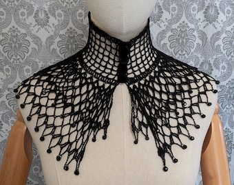Gothic Victorian Choker, Steampunk Choker, Gothic Bride, Victorian Noir, Vampire, Beaded Lace Crochet Choker, Wedding Choker, Vintage Style