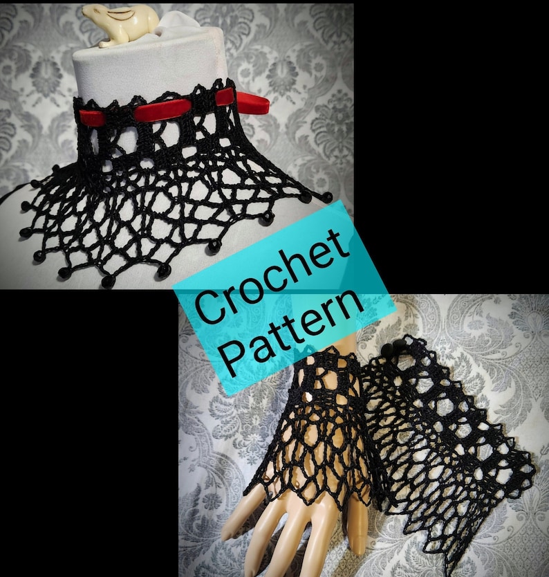 Victorian Choker Wristcuffs Crochet Pattern Set, Crochet Choker Pattern, Crochet Wristcuffs Pattern, Crochet Pattern, Vintage Style Pattern image 1