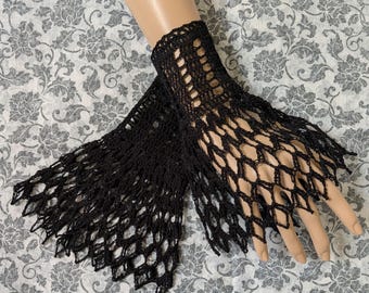 Victorian Wrist Cuffs, Steampunk Gloves, Gothic Wrist Cuffs,  Victorian Mourning Gloves, Bridal Gloves, Lace Wrist Cuffs, Dark Faerie Cuffs
