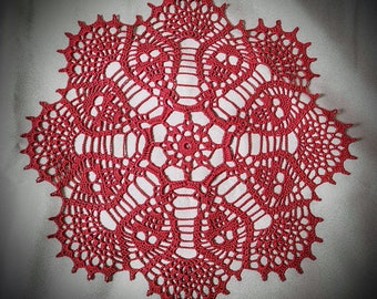 Red Skull Doily. Lace Crochet Doily, Halloween Decor, Wiccan Decor, Gothic Home,  Pirate, Altar Cloth, Skull Crochet, Home Decor