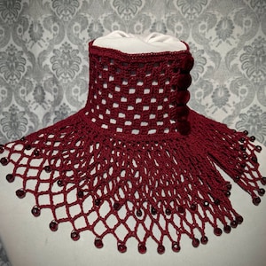 Burgundy Lace Crochet Choker, vVictorian Mourning Choker, Steampunk Collar, Gothic, Victorian Noir, Vampire Choker, Halloween, Valentine image 1
