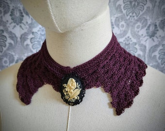 Victorian Collar, Gothic Choker, Crochet Collar, Peter Pan Collar, Steampunk Choker, Cameo Jewelry, Vintage style,  Dark Romance