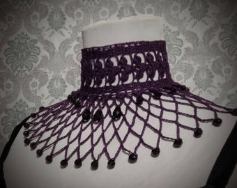 Purple Lace Crochet Choker Victorian Mourning Steampunk Gothic Victorian Noir Goth Faerie Fae