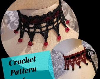 Victorian Gothic Crochet Pattern, Beaded Choker Pattern, Lace Choker Pattern,Goth Choker Pattern, Wedding Choker, Victorian Mourning Pattern