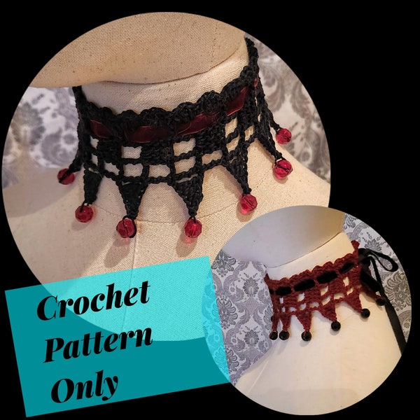 Victorian Gothic Crochet Pattern, Beaded Choker Pattern, Lace Choker Pattern,Goth Choker Pattern, Wedding Choker, Victorian Mourning Pattern