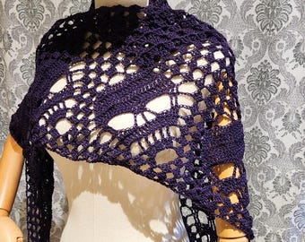 CROCHET SKULL SHAWL, Gothic Skull Shawl, Gothic Wedding Wrap, Crochet Skull Scarf, Purple Shawl, Faerie Shawl, Pirate Shawl, Steampunk Cape