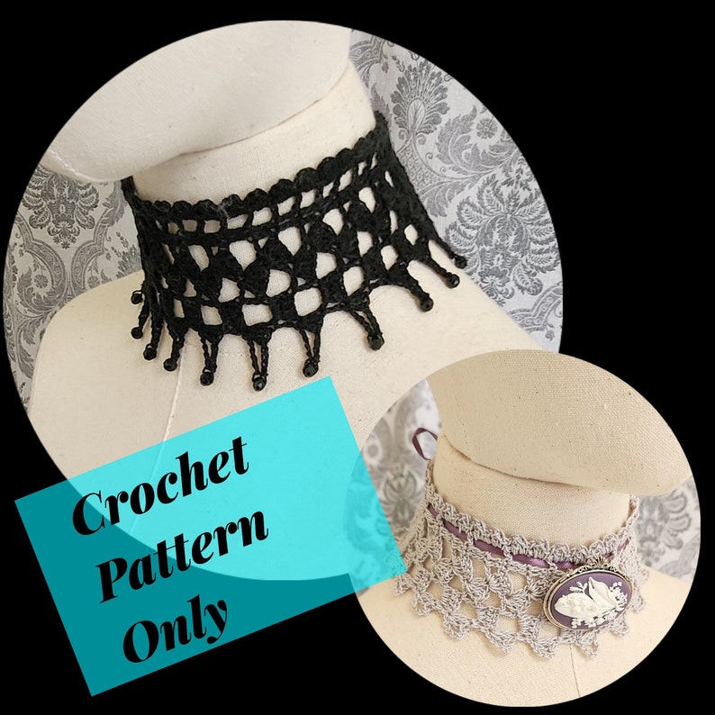 GOTHIC CROCHET PATTERN, Beaded Choker Pattern, Lace Choker Pattern, Goth Choker Pattern, Wedding Choker, Victorian Steampunk Crochet Pattern image 1