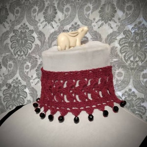 Scarlet Red Lace Crochet Choker, Victorian Choker, Steampunk Choker, Gothic Jewelry, Victorian Noir, Dark Romantic, Vampire Choker, Beaded image 1
