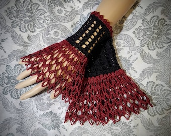 Victorian Lace Wrist Cuffs, Steampunk Wrist Cuffs, Gothic Victorian, Tea Gloves, Bridal Wrist Cuffs, Crochet Lace Wrist Cuffs, Dark Faerie