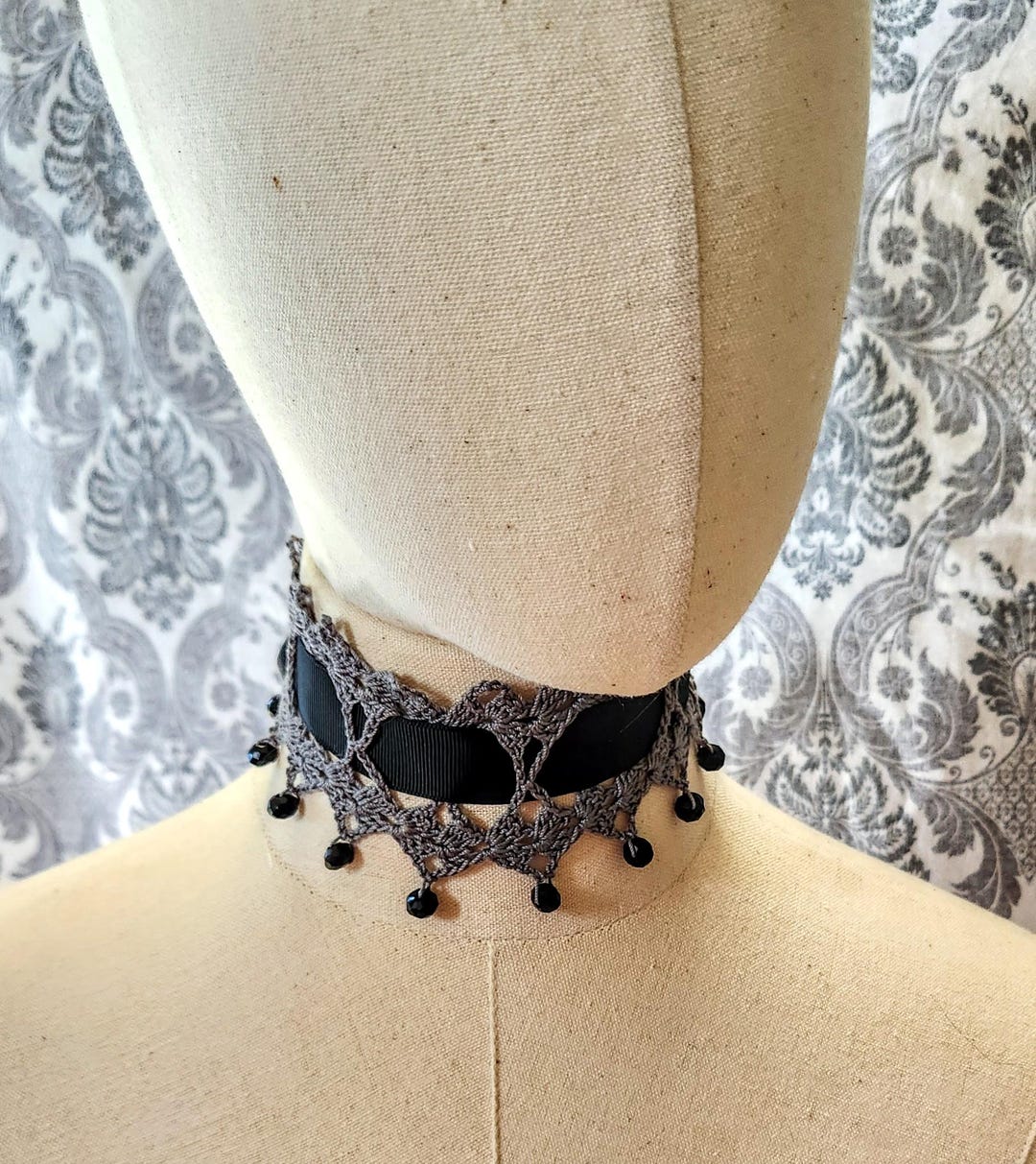 Lace Crochet Beaded Choker, Victorian Gothic, Wedding Choker, Steampunk ...
