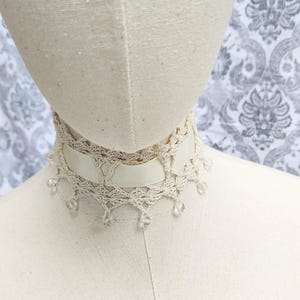 Lace Crochet Beaded Choker,  Victorian Gothic,  Wedding Choker,  Steampunk Choker,  Victorian Collar, Faerie, Bridal Necklace, Lace Choker