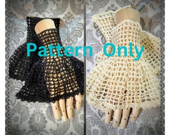 Crochet Wristcuffs Pattern, Lacy Gloves Pattern, Crochet Gothic Pattern, Victorian Wrist Cuffs Pattern, Gothic WristCuffs, Wedding Gloves