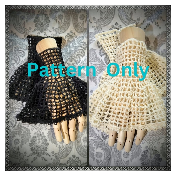 Crochet Wrist Cuffs Pattern, Lacy Gloves Pattern, Crochet Gothic Pattern, Victorian Wrist Cuffs Pattern, Gothic Wrist Cuffs, Wedding Gloves