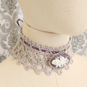 Gothic Lace Choker, Victorian Collar, Steampunk Choker, Gothic Victorian Choker, Vintage Style Jewelry, Crochet Lace, Wedding Choker, Cameo