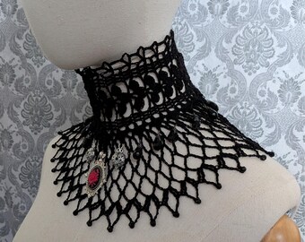 Victorian Gothic Lace Crochet Choker, Victorian Mourning, Steampunk Choker, Dark Faerie, Romantic Choker, Cosplay
