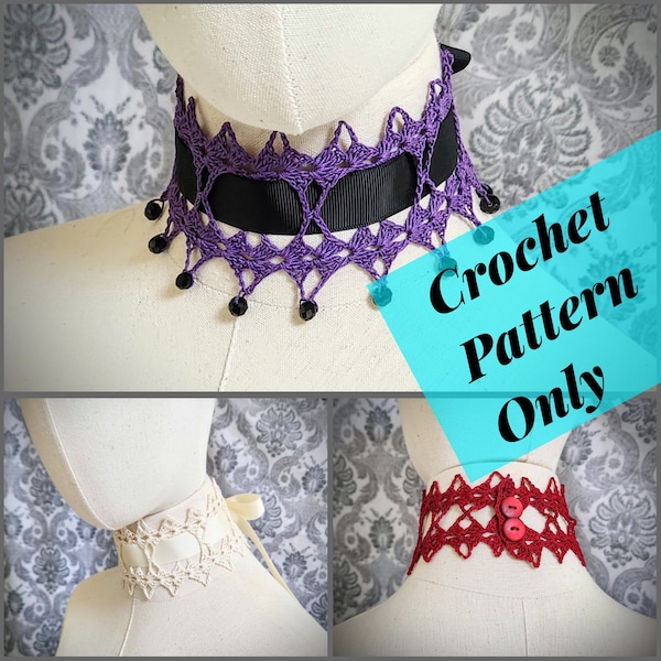 Victorian Gothic Crochet Pattern, Beaded Choker Pattern, Lace Choker Pattern,Goth Choker Pattern, Wedding Choker, Victorian Mourning Pattern
