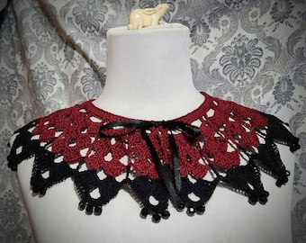 Black Victorian Lace Collar, Peter Pan Collar,Gothic Collar, Steampunk Collar, Civil War Dress, Vintage Collar, Beaded Necklace, Bead Collar