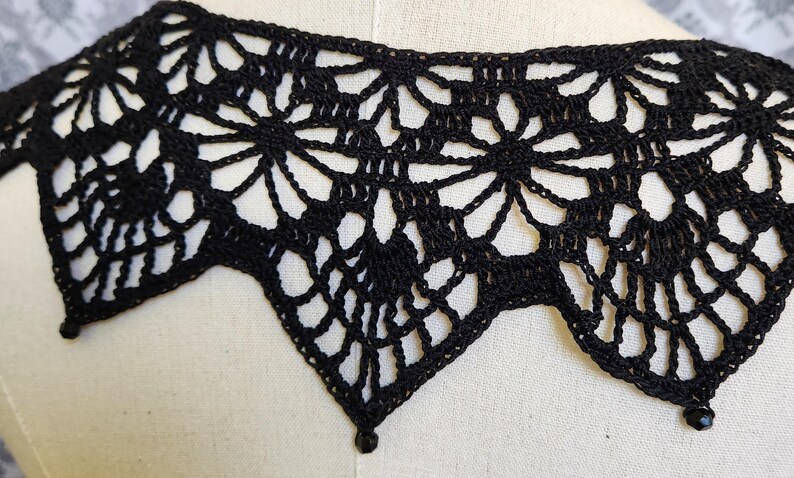 Spiderweb Collar, Gothic Crochet Collar, Peter Pan Collar, Steampunk Gothic Collar, Vintage Style Collar, Black Lace Wedding, Classic Goth image 4