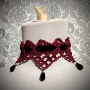 Burgundy Lace Crochet Choker, Victorian Mourning Choker, Steampunk Choker, Gothic Victorian Collar, Vampire Jewelry,  Dark Faerie Choker