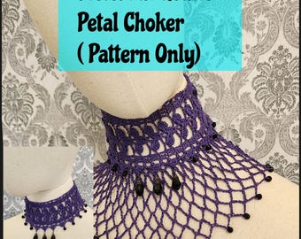 CROCHET PATTERN VICTORIAN gOTHIC, Beaded Choker Pattern, Lace Choker Pattern, Goth Choker Pattern, Wedding Choker Victorian Mourning Pattern