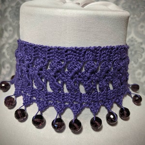 Purple Lace Crochet Choker, Victorian Collar, Steampunk Choker, Gothic Victorian Choker, Vintage Goth Choker, Faerie Jewelry, Beaded Choker