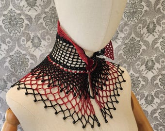 Lace Crochet Choker,Victorian Mourning Choker, Steampunk Choker, Gothic Victorian.Victorian Noir, Burgundy and Black Beaded Crochet Choker