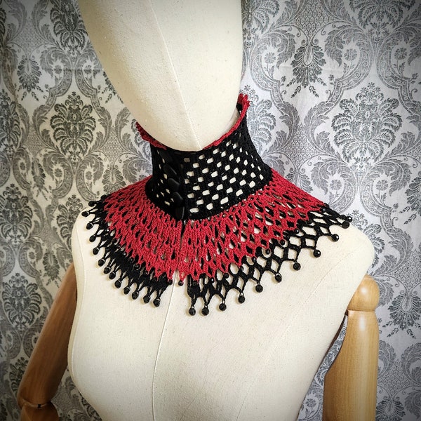 Gothic Crochet High Neck Choker, Beaded Choker, Victorian Mourning, Gothic Victorian Choker, Vampire, Dark Romantic Choker, Steampunk Collar