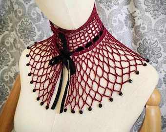 Gothic Victorian Choker, Steampunk Choker, Gothic Bride, Victorian Noir, Vampire, Beaded Lace Crochet Choker, Wedding Choker, Vintage Style