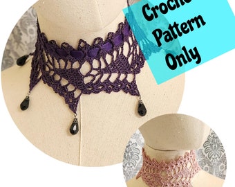 CROCHET PATTERN Victorian Gothic, Beaded Choker Pattern, Lace Choker Pattern, Goth Choker Pattern, Wedding Choker, Vintage Style Pattern