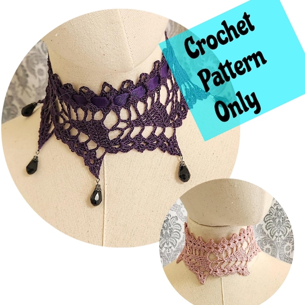 CROCHET PATTERN Victorian Gothic, Beaded Choker Pattern, Lace Choker Pattern, Goth Choker Pattern, Wedding Choker, Vintage Style Pattern