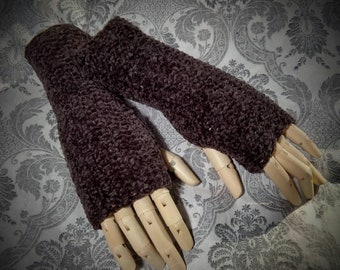 Guantes victorianos de terciopelo sin dedos, guantes steampunk sin dedos, guantes góticos, guantes punk, guantes de la Guerra Civil, guantes negros de crochet.