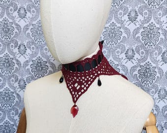 Gothic Victorian Choker, Steampunk Choker, Gothic Bride, Victorian Noir, Vampire, Beaded Lace Crochet Choker, Wedding Choker, Halloween