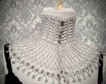 Lace Crochet Choker, Victorian Choker, Steampunk Choker, Gothic Victorian. Victorian Noir, Wedding Choker, Gray Beaded Lace Crochet Choker