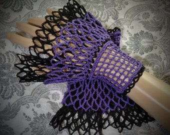 Victorian Steampunk Wristcuffs, Goth Crochet Lace Wrist Cuffs, Noir Victorian Gloves,  Mourning,  Bridal Gloves,  Vampire, Dark Faerie