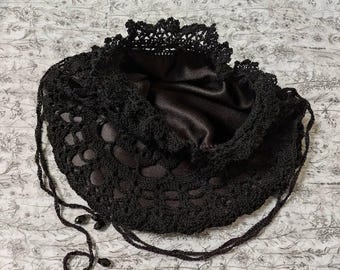 Black Lace Victorian Purse,  Steampunk Purse, Reticule, Handbag, Victorian Gothic Purse, Crochet Purse, Civil War Reticule, Vampire cosplay