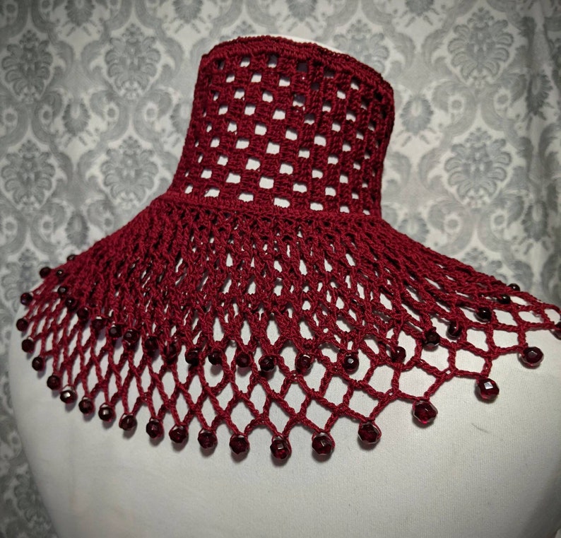 Burgundy Lace Crochet Choker, vVictorian Mourning Choker, Steampunk Collar, Gothic, Victorian Noir, Vampire Choker, Halloween, Valentine image 2