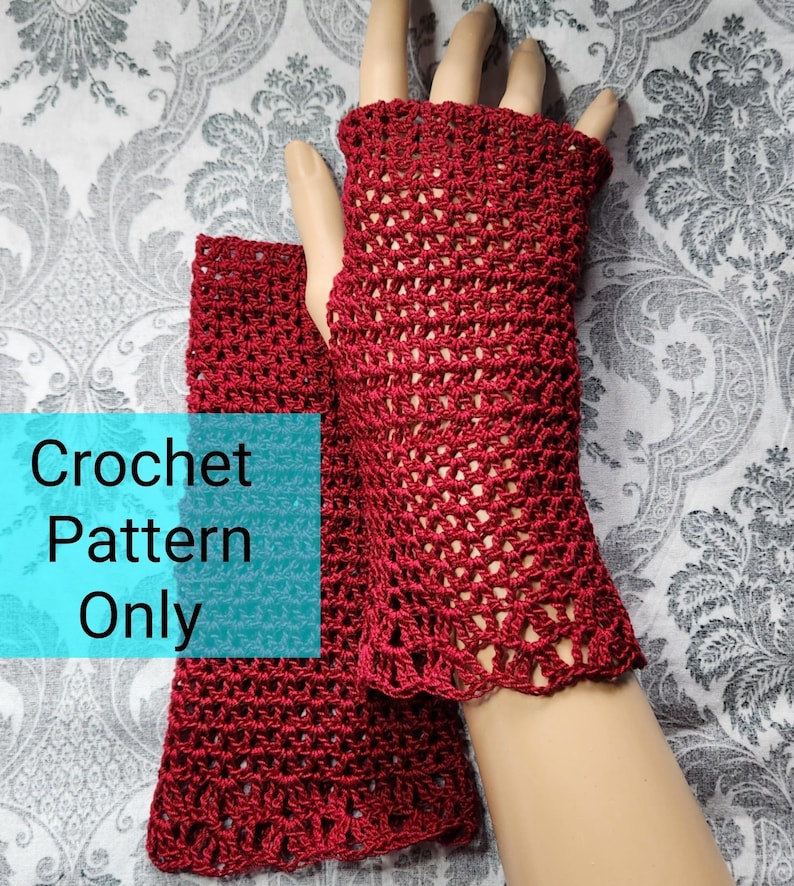 Crochet Pattern Fingerless Gloves, Lace Glove Pattern, Vintage Style Crochet Pattern, Civil War Style, Victorian, Arm Warmer, Punk gloves image 1