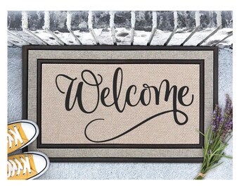Welcome Doormat: Grey Non-Skid Polyester Entry Mat (30x18 inches)