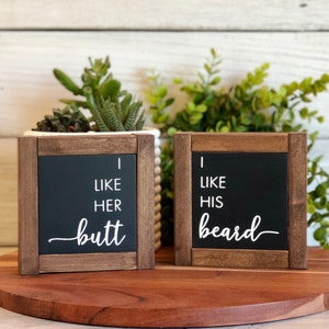 I Like His Beard, I Like Her Butt Mini Framed Sign Set of 2, Bathroom Signs, Farmhouse Above the Bed, Gift for Him, Farmhouse Style