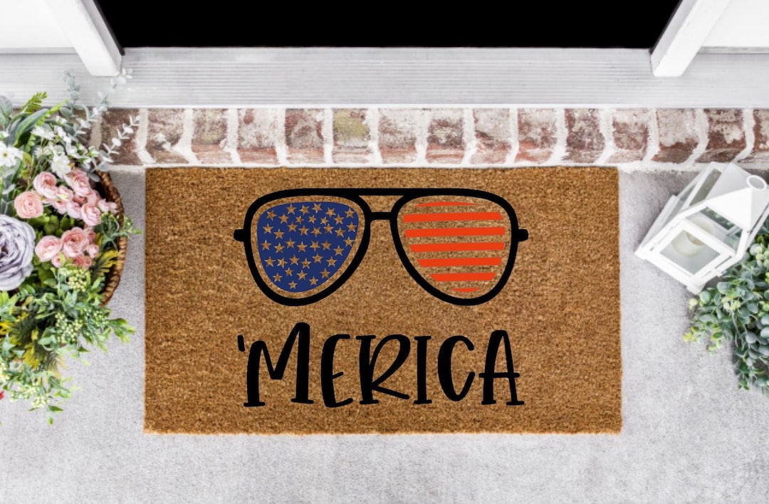 Merica With Glasses Front Door Mat, Entryway Mat, Shoe Rug, Farmhouse ...