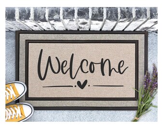 Welcome Doormat: Grey Polyester Non-Skid Entry Mat (30x18 inches)